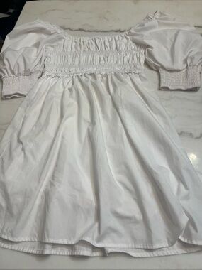 Emory Park Mini Dress Small White Puff Sleeves Smocked Milkmaid